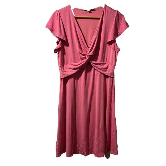 LOFT Dresses & Skirts - Women’s LOFT Coral Knit Dress Front Twist Size Medium Fit & Flare Knee Length